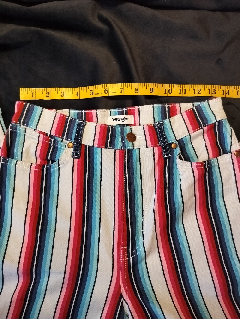NEW Wrangler Striped High Rise Flats Jeans Bright & Contrast Pockets - 28 X 32 - Picture 6 of 8
